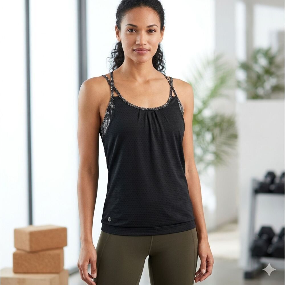 Athleta Women's Cobra Dot Invigorate Tank Top Size Small Black Gray Activewear
